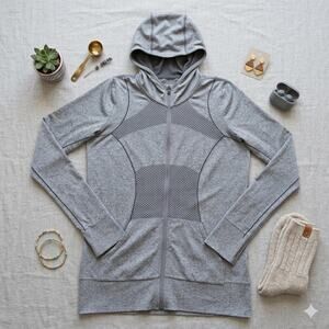 Zella Run Amok Seamless Full Zip Hoodie Heathered Gray Activewear Jacket Size S